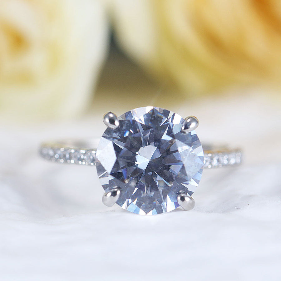 Classic Round Cut Sterling Silver Ring With Half Eternity Band Shine of Diamond