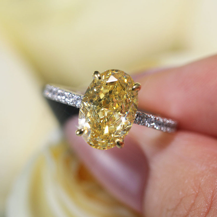 Vintage Yellow Oval Cut Sterling Silver Engagement Ring Shine of Diamond