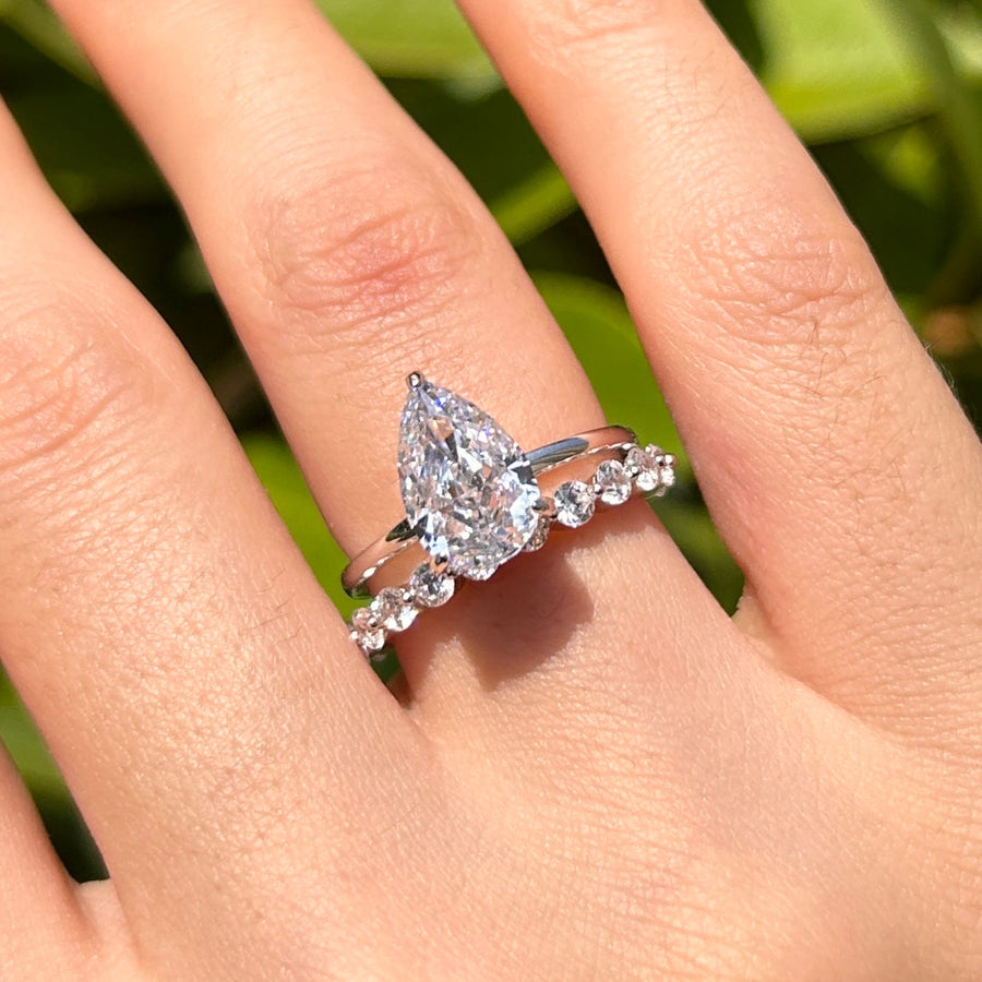 Classic 2 Pcs Pear Cut Sterling Silver Bridal Set Carly Jewelry