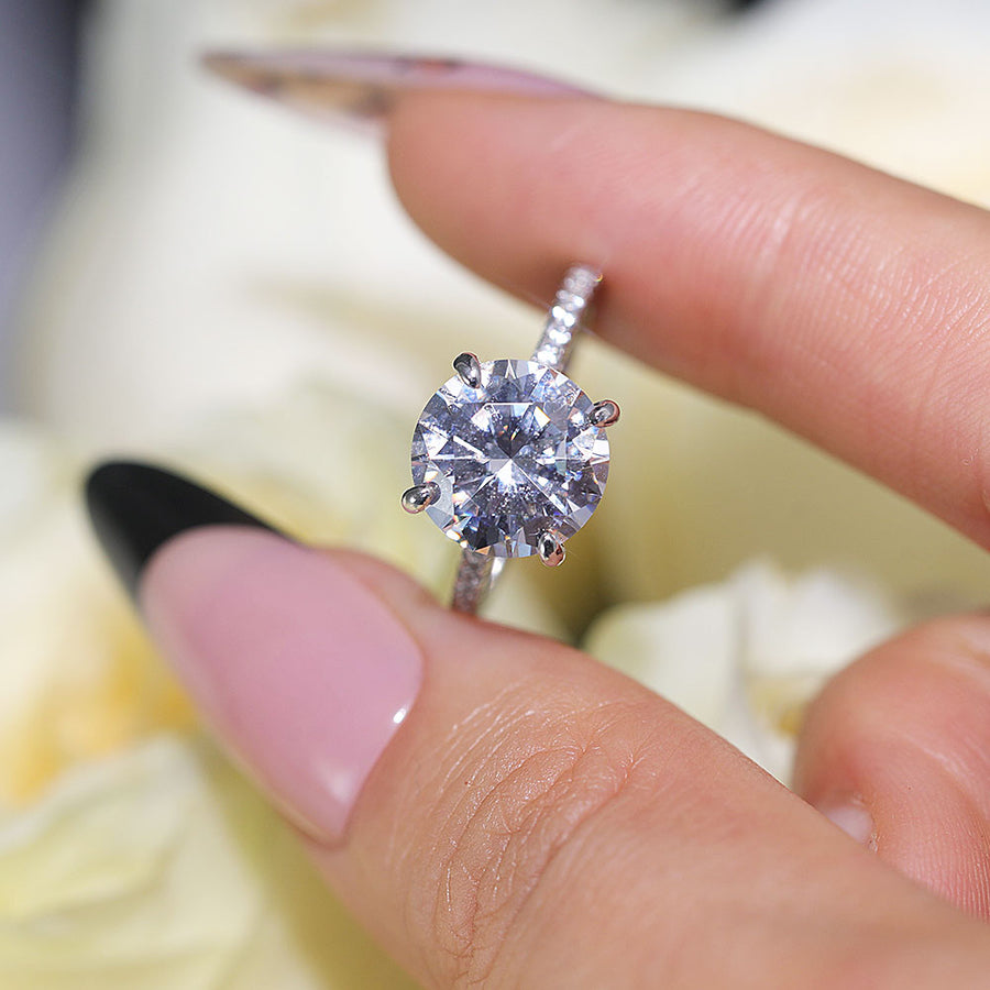 Classic Round Cut Sterling Silver Ring With Half Eternity Band Shine of Diamond