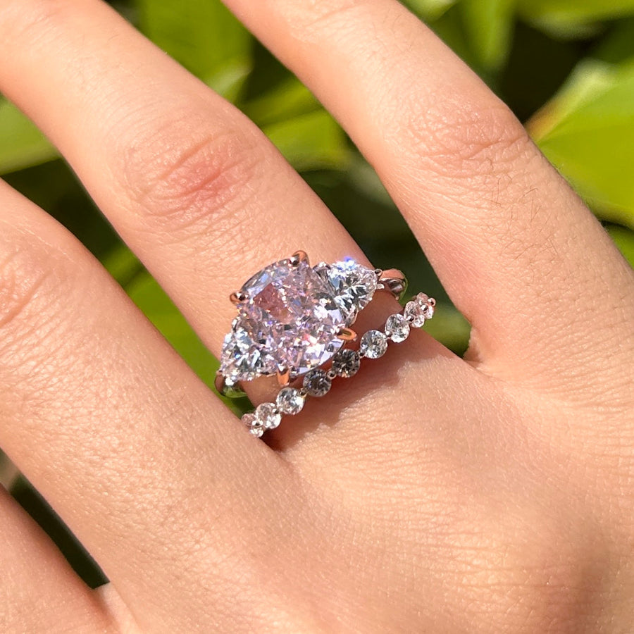 Stunning Pink Cushion Cut Sterling Silver Bridal Set For Women Carly Jewelry