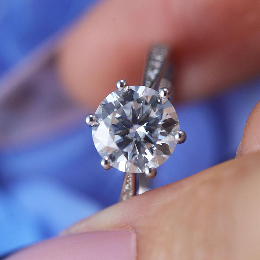 ShineofDiamond Classic Round Cut Moissanite Sterling Silver Engagement Ring Shine of Diamond