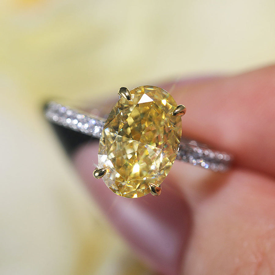 Vintage Yellow Oval Cut Sterling Silver Engagement Ring Shine of Diamond