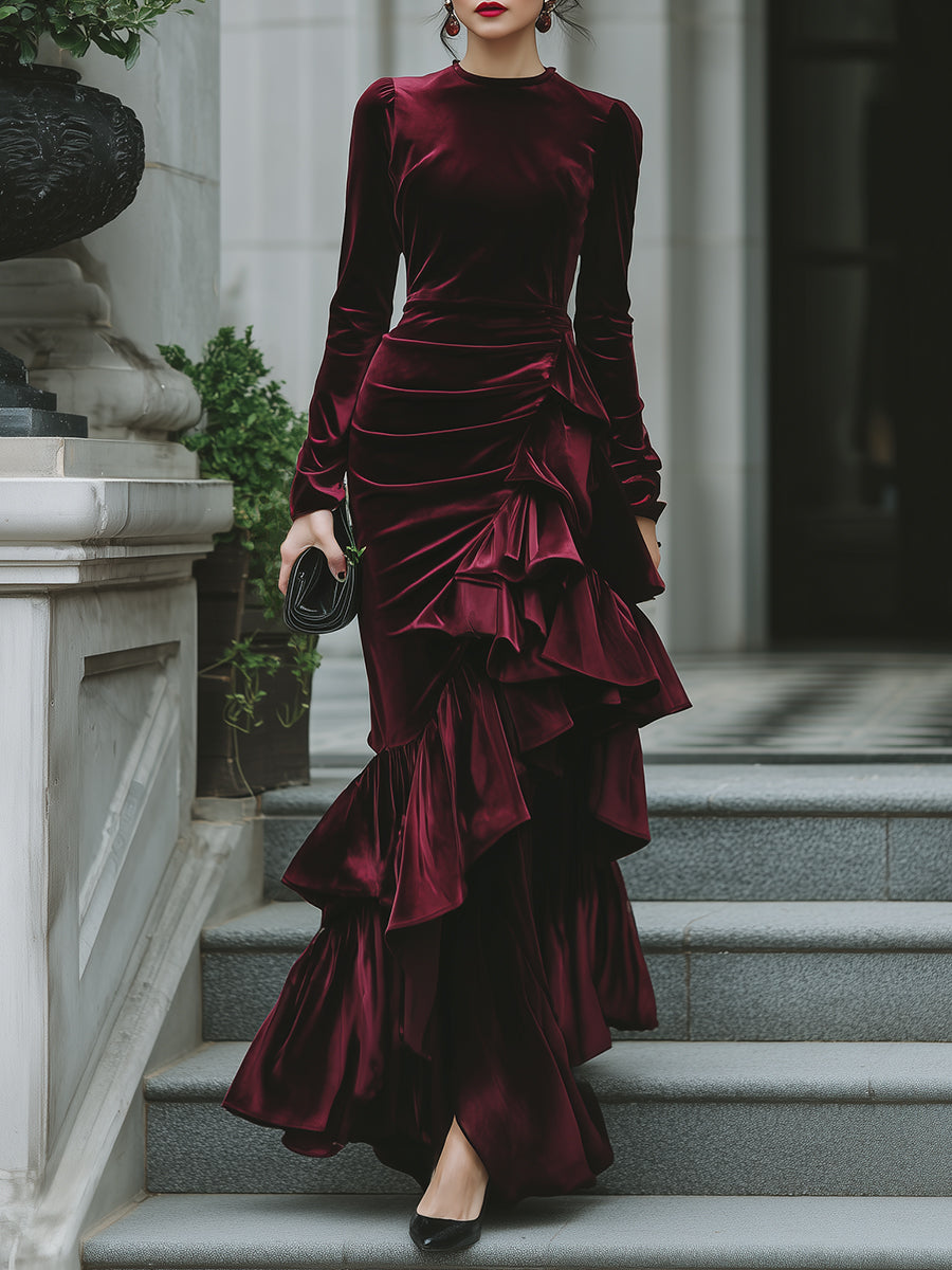 Long Sleeve Ruffled Tier Evening Gown XYS