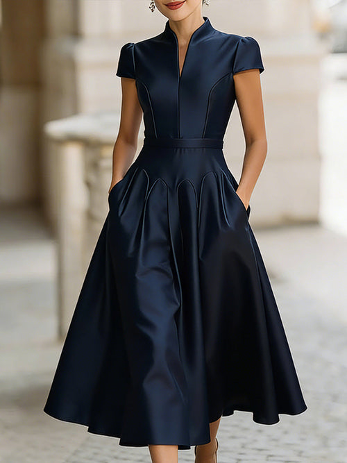 Elegant Plain Structured A-Line Midi Dress HWT