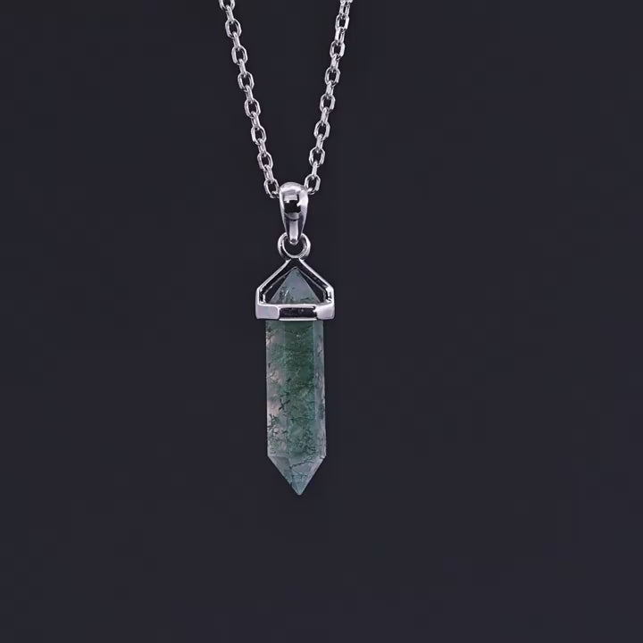 Green Moss Agate Warhead Design Sterling Silver Necklace Carly Jewelry
