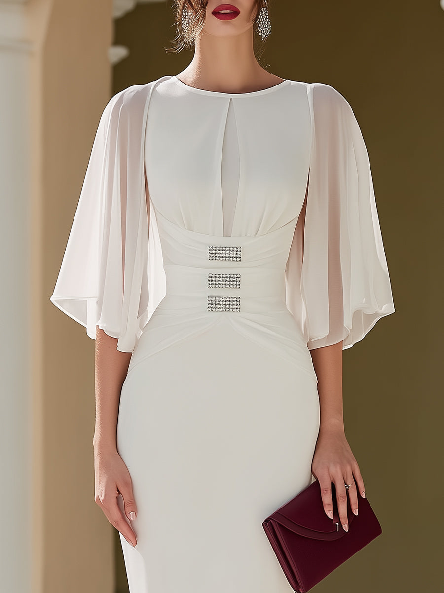 Cape Sleeve Embellished Waist Midi Dress XYS