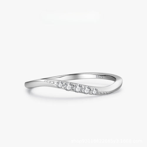 Simple Wave Design Sterling Silver Band Shine of Diamond