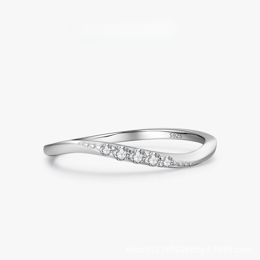 Simple Wave Design Sterling Silver Band Shine of Diamond
