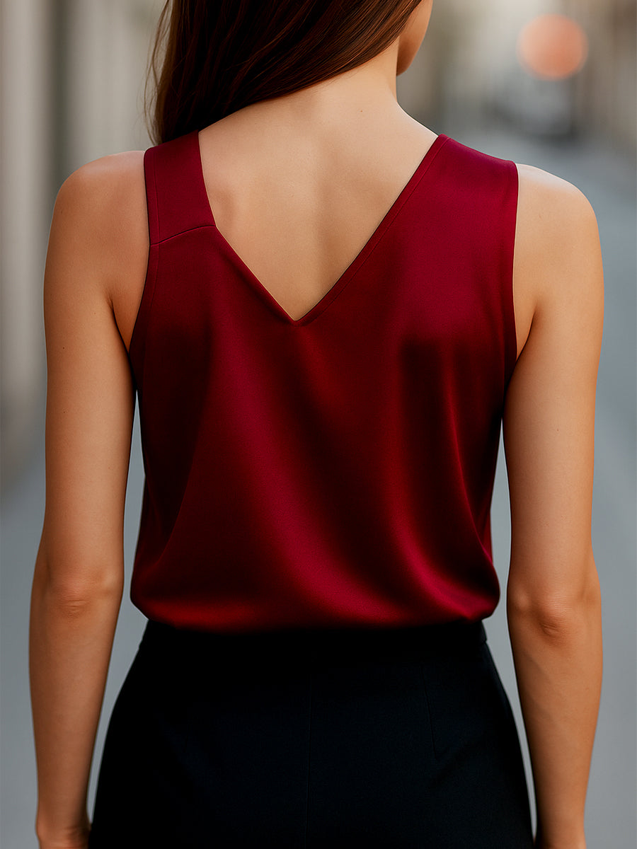 Sleek Asymmetrical Neck Satin Blouse MLZ