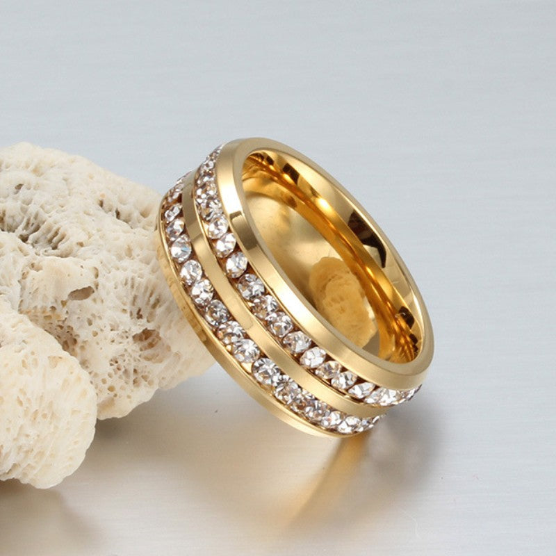 Round Cut White Sapphire Gold Titanium Wedding Band For Men Shineofidamond