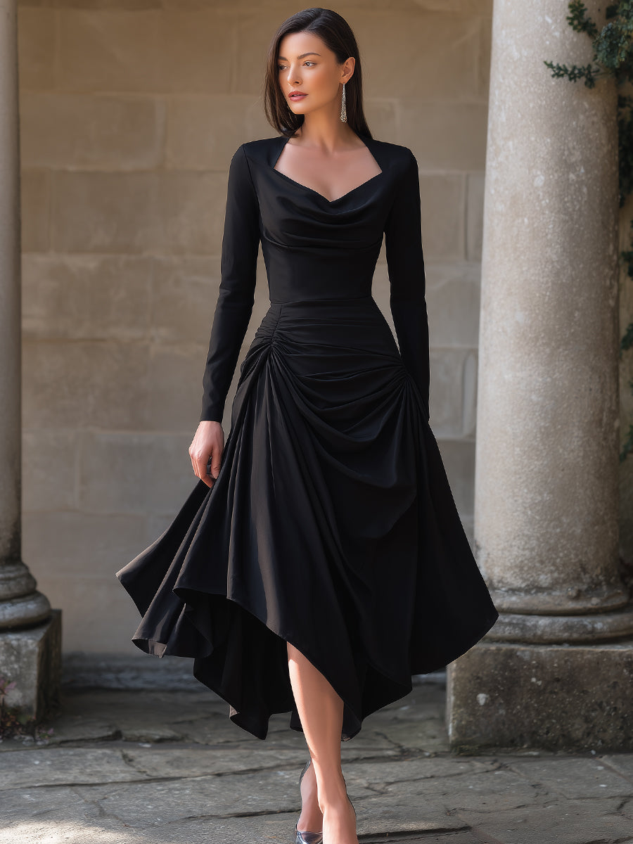 Draped Asymmetric Midi Dress With Sculpted Waist XYS