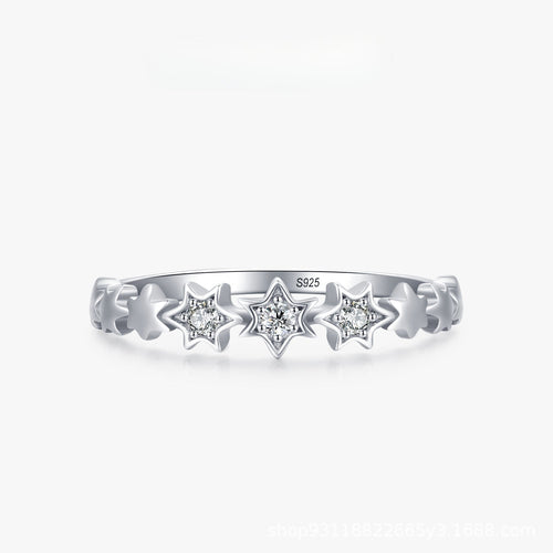 Cute Star Design Sterling Silver Band Shine of Diamond