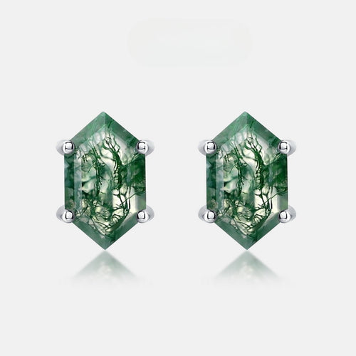 Geometric Green Moss Agate Sterling Silver Stud Earrings Carly Jewelry