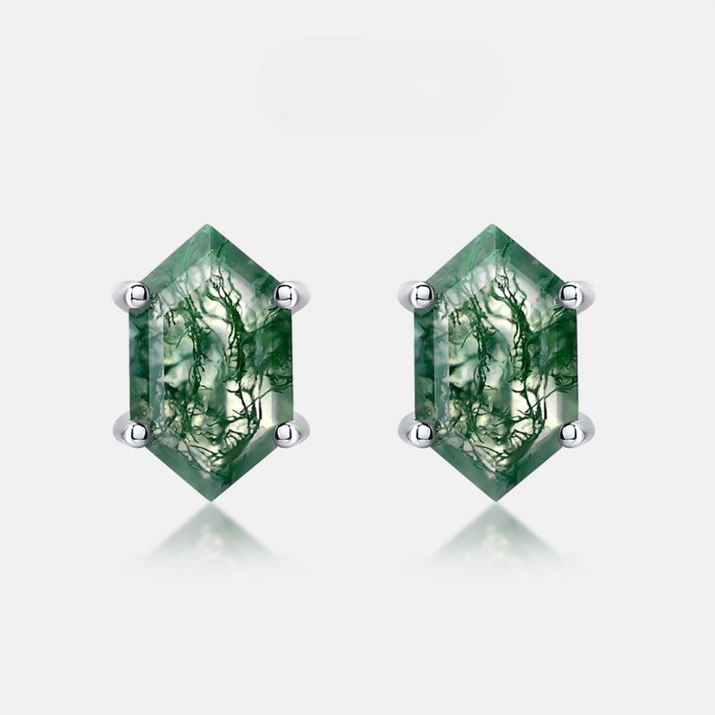 Geometric Green Moss Agate Sterling Silver Stud Earrings Carly Jewelry