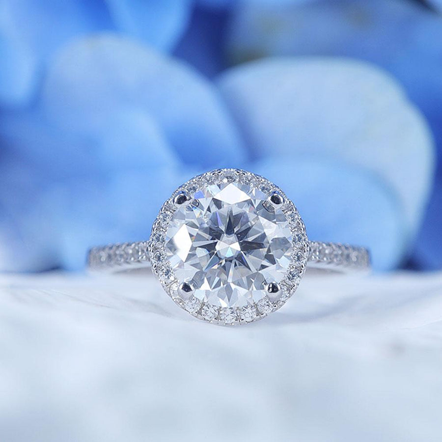 ShineofDiamond Classic Halo Design Round Cut Moissanite Ring Shine of Diamond