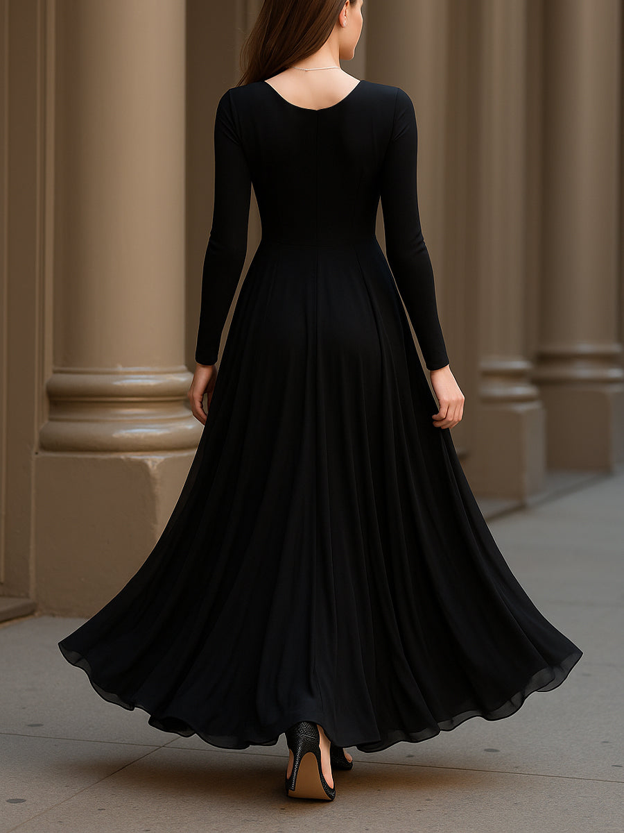 Monochrome Flowing Evening Gown With Contrast Panels XYS