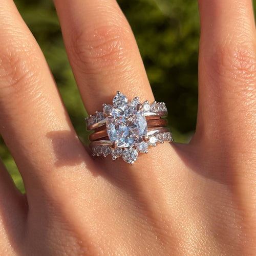 Luxury 2 Pcs Cushion Cut Halo Design With Insert Band Bridal Set Shine of Diamond