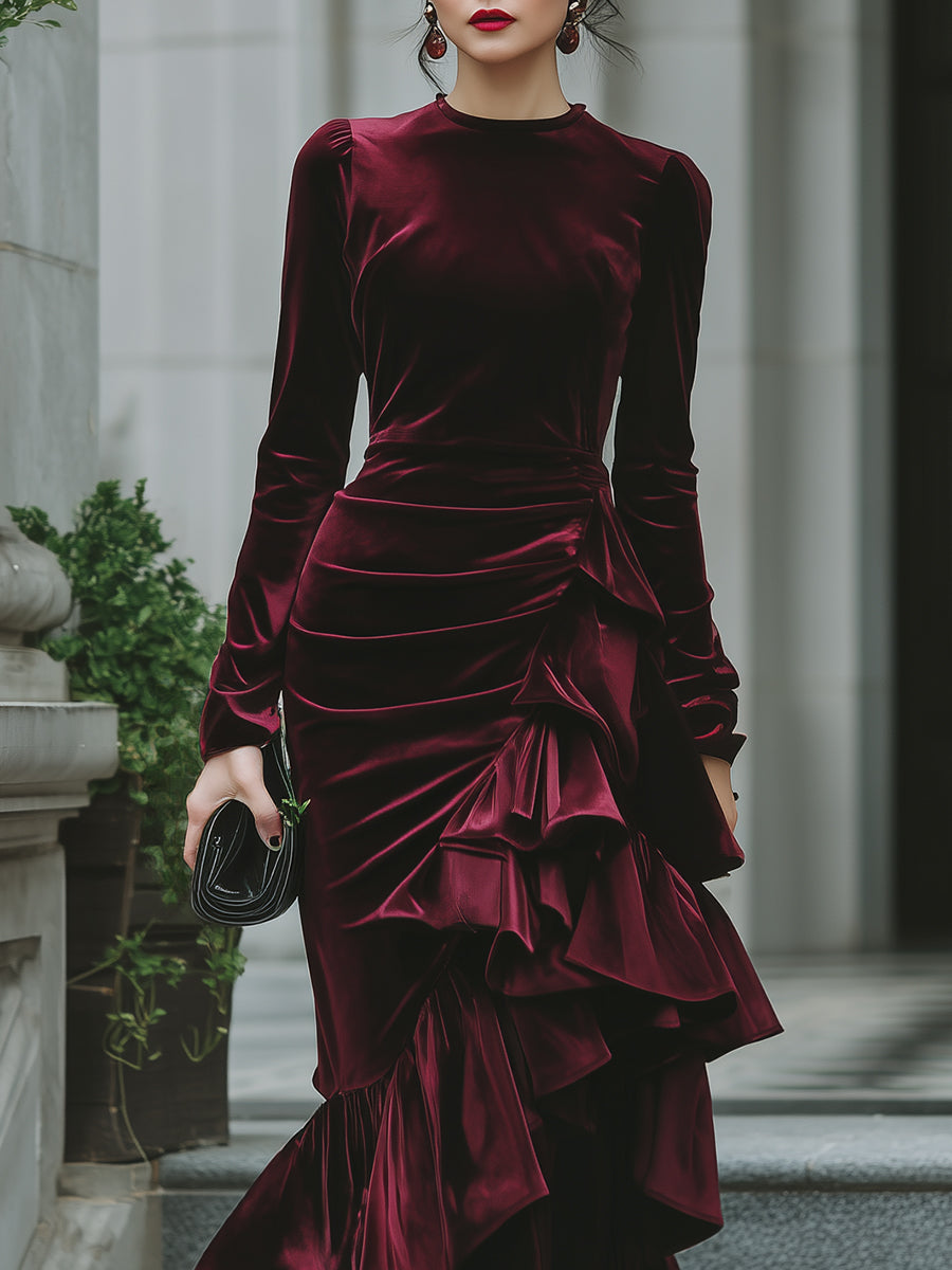 Long Sleeve Ruffled Tier Evening Gown XYS