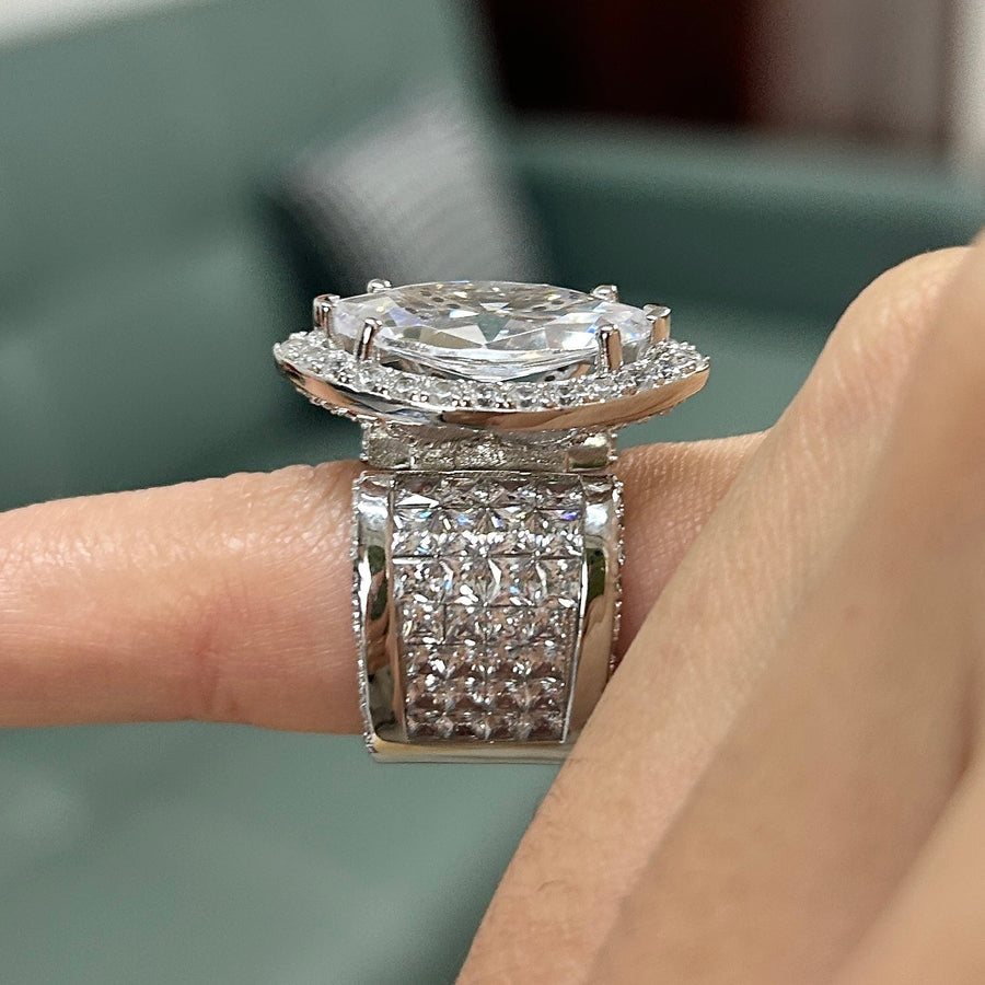 Size 4.5 | 7CT Halo Marquise Cut  Wide Band Engagement Ring in Sterling Silver Shine of Diamond
