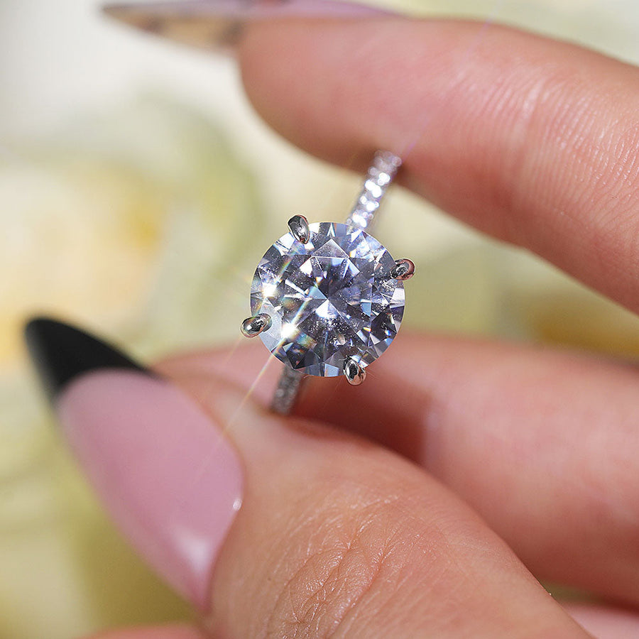 Classic Round Cut Sterling Silver Ring With Half Eternity Band Shine of Diamond