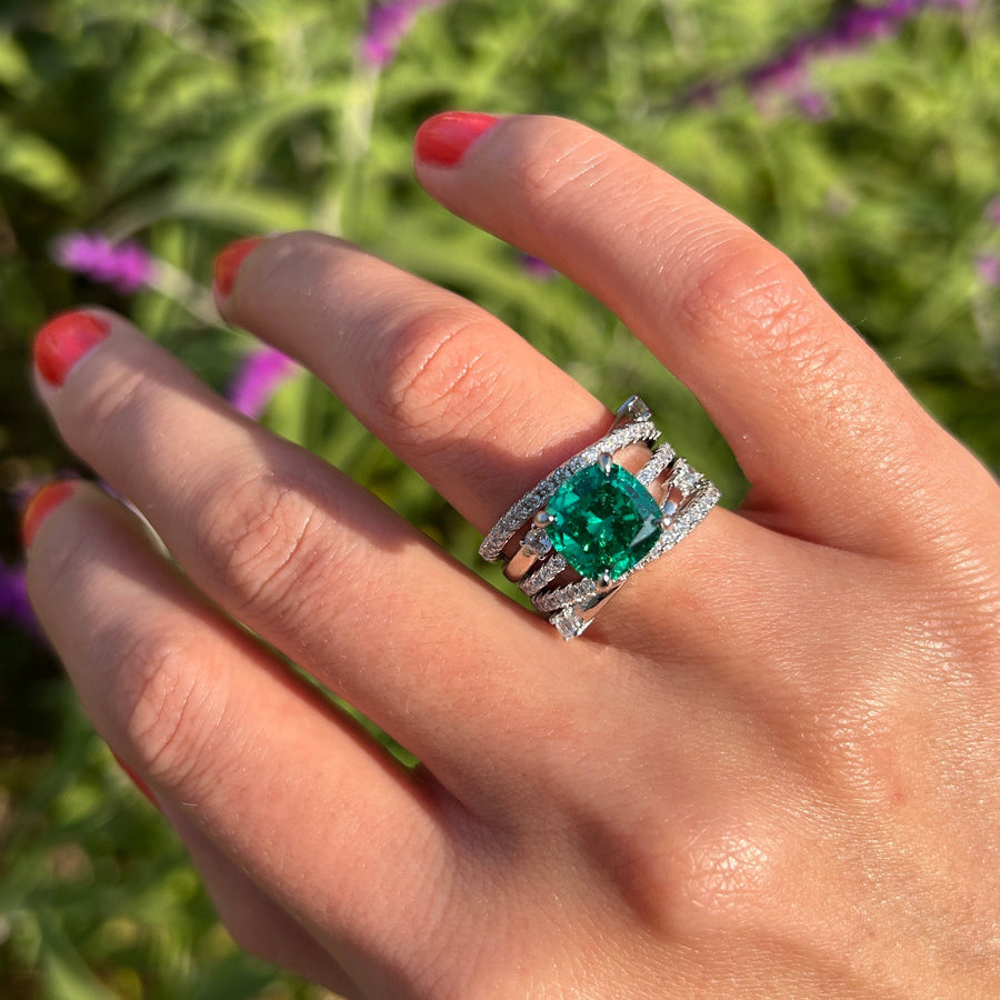 2 Pcs Green Cushion Cut Insert Bridal Sets Shine of Diamond