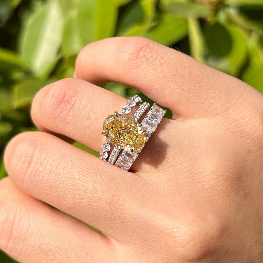 3 Pcs Stunning Yellow Oval Cut Sterling Silver Bridal Set For Women Carly Jewelry