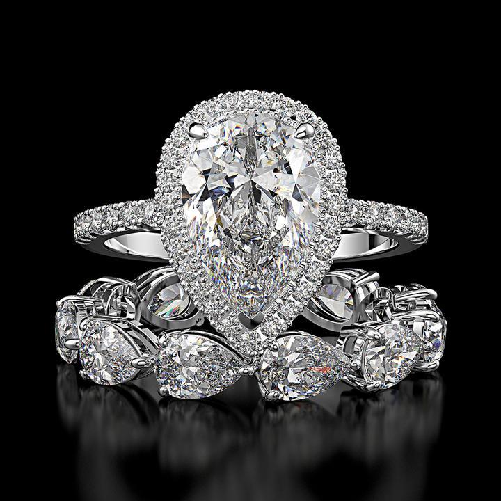 Pear Cut Engagement Ring & Heart-Shaped Wedding Band Sets Shineofdiamond