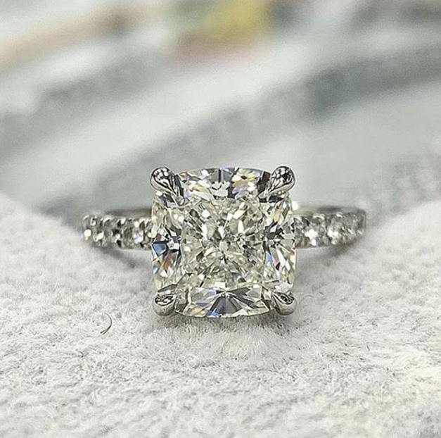 Cushion Cut 4 Prong Eternity 925 Sterling Silver Bridal Set Shineofidamond