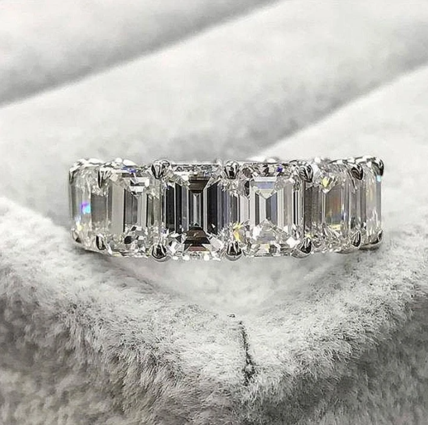Cushion Cut 4 Prong Eternity 925 Sterling Silver Bridal Set Shineofidamond