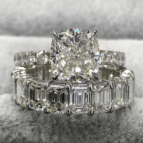 Cushion Cut 4 Prong Eternity 925 Sterling Silver Bridal Set Shineofidamond