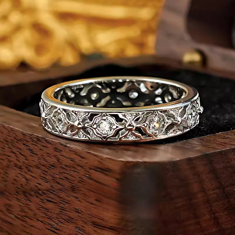 Delicate Hollow-out Wedding band in 925 Sterling Silver shine of diamond