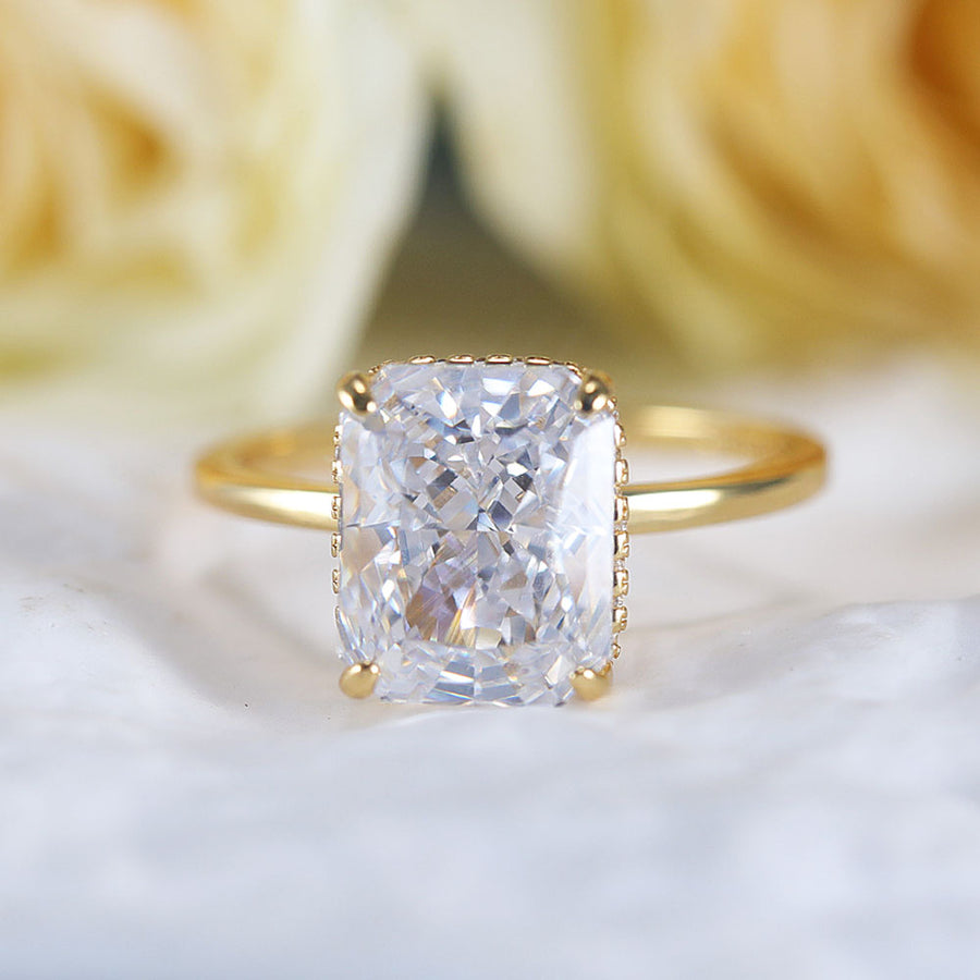 Stunning Hidden Halo Design Radiant Cut Sterling Silver Engagement Ring Shine of Diamond