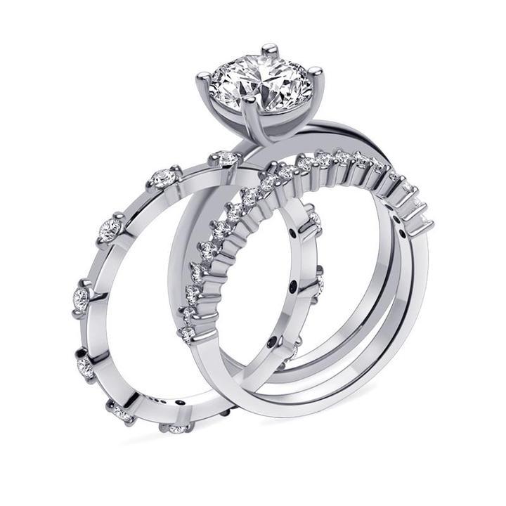 Oval Cut Stack 3pcs Wedding Bridal Set in Sterling Silver shineofdiamond