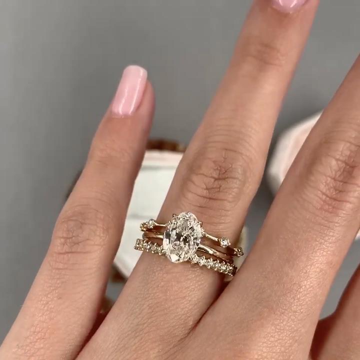 Oval Cut Stack 3pcs Wedding Bridal Set in Sterling Silver shineofdiamond