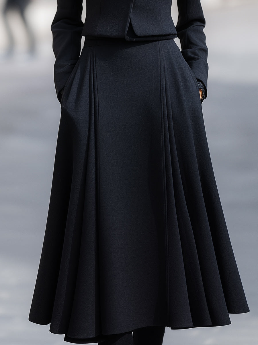 Tailored Blazer & Midi Skirt Set With Structured Elegance XYS