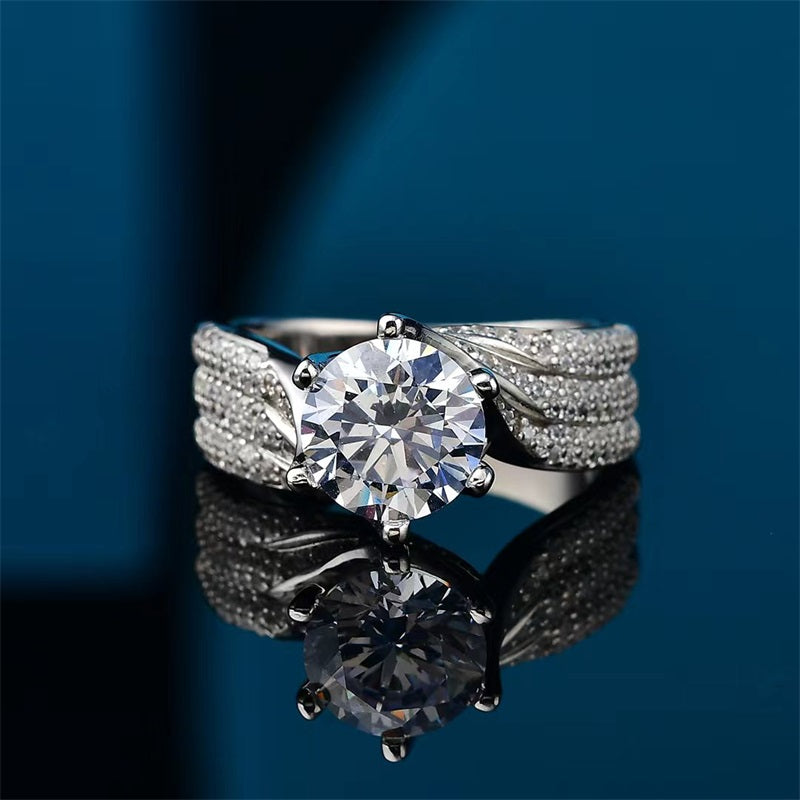 Luxury 6 Prong Twisted Band Round Cut Half Eternity Sterling Silver Engagement Ring Shineofdiamond
