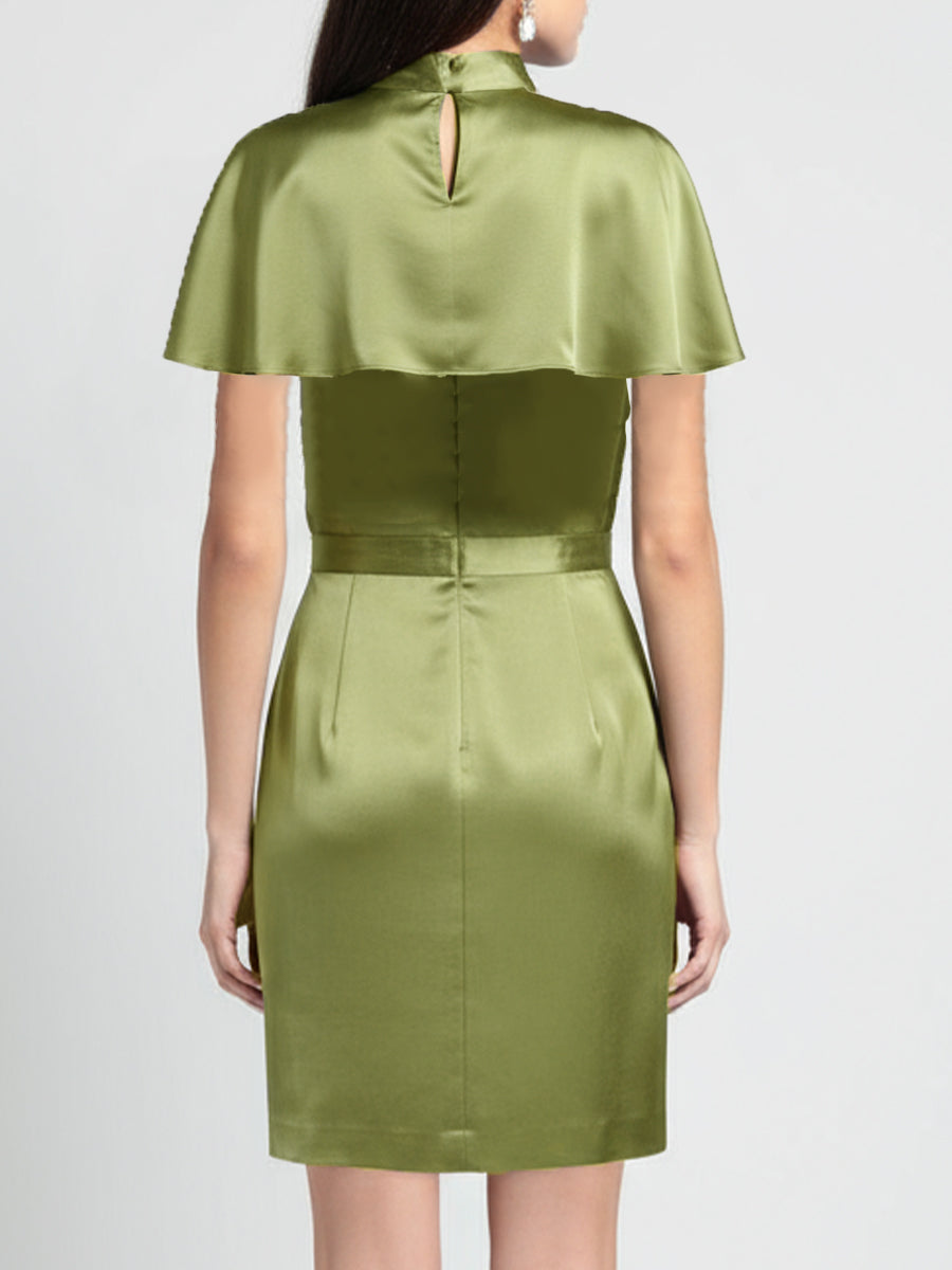 Luxe Olive Green Satin Sleeveless Two-piece Mini Dress HWT