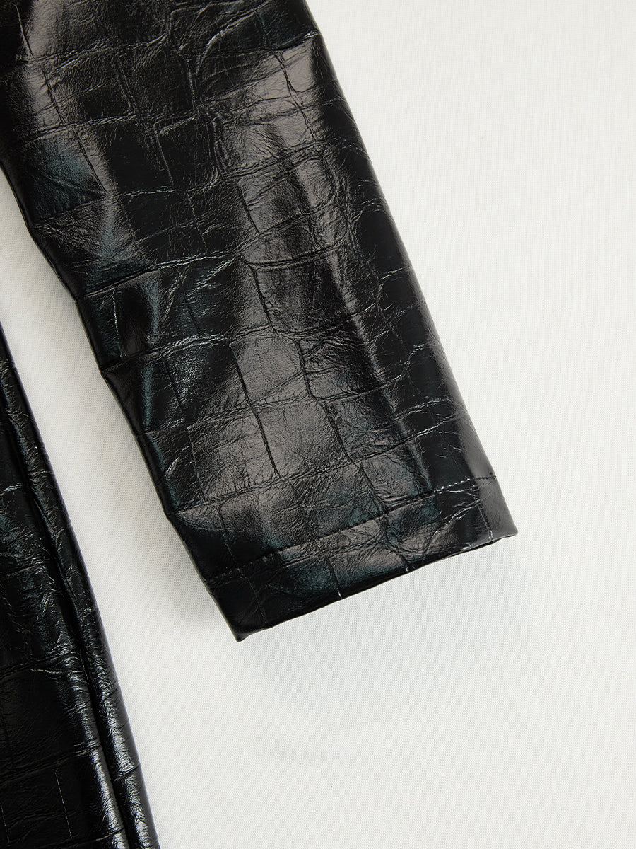 Glossy Croc-Effect Zip-Front Midi Dress HWT