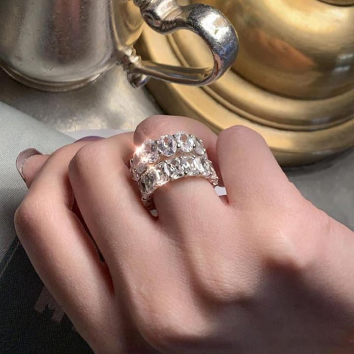Oval Cut Sterling Silver Eternity Wedding Band Shineofidamond