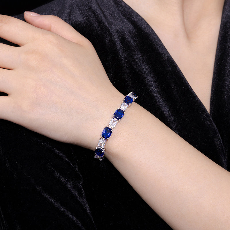 luxurious Royal Blue Tennis Bracelet in Sterling Silver shine of diamond