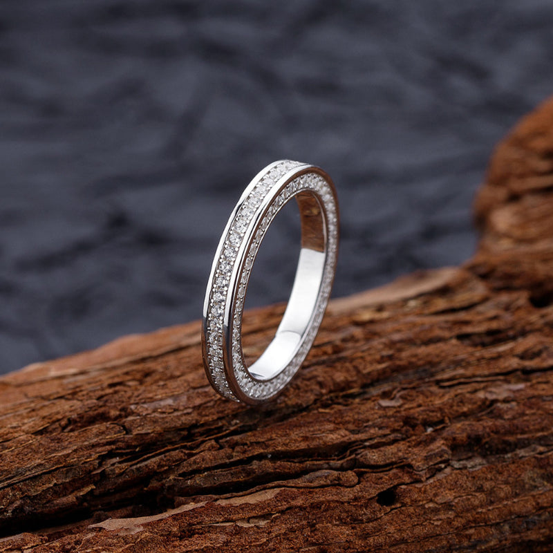 Triple Row Eternity Wedding Band Ring in 925 Sterling Silver shine of diamond
