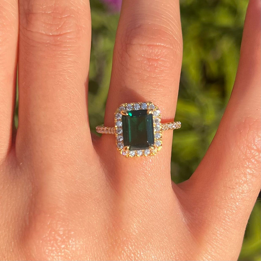 Vintage Green Emerald Cut Halo Insert Design 2 Pcs Bridal Sets Shine of Diamond