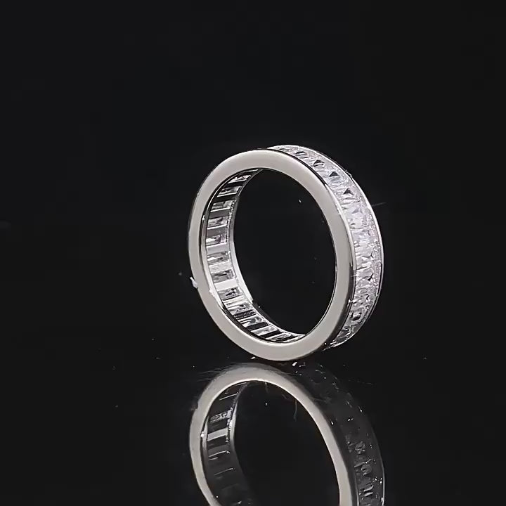 Gorgeous Princess Cut Paved Sterling Silver Band Shine of Diamond