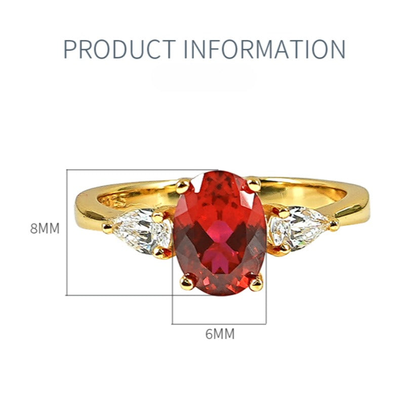 Classic Oval Cut Three Stone Ruby Sterling Silver Engagement Ring shine of diamond