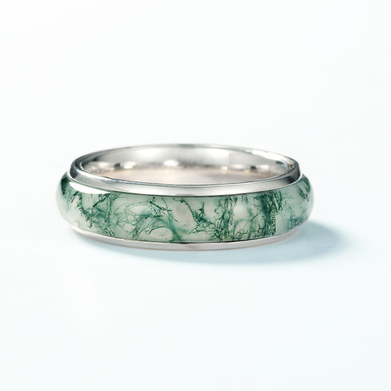 Simple Natural Green Moss Aget Band Carly Jewelry