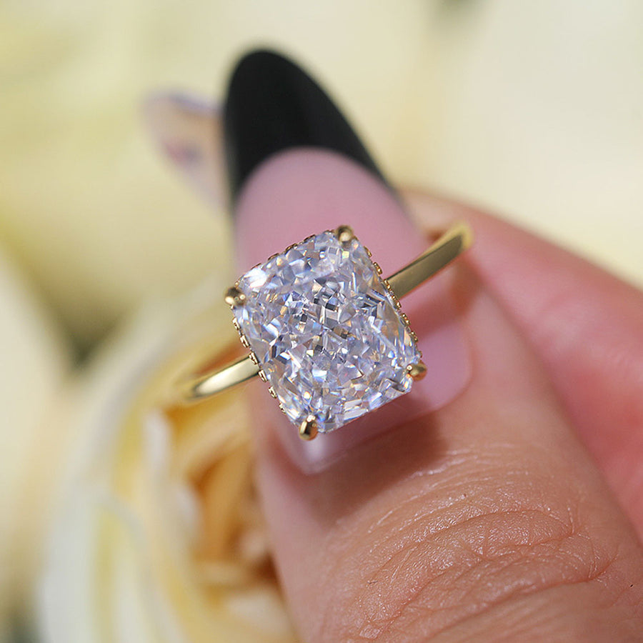 Stunning Hidden Halo Design Radiant Cut Sterling Silver Engagement Ring Shine of Diamond