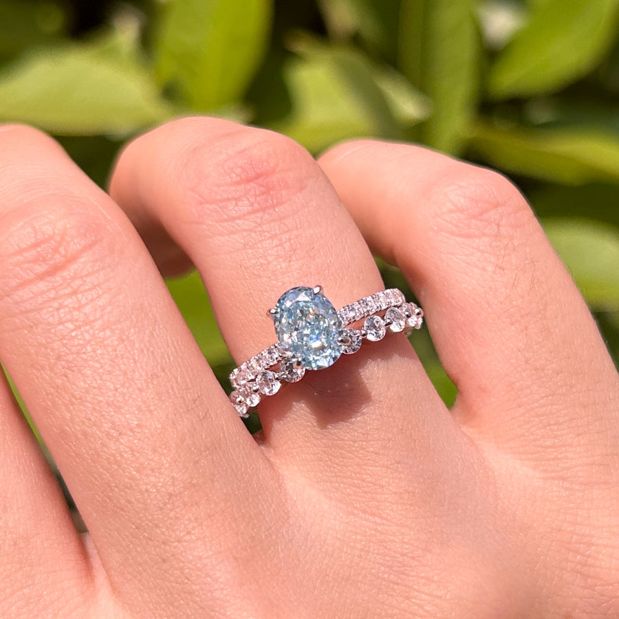 2 Pcs Stunning Blue Oval Cut Sterling Silver Bridal Set Carly Jewelry