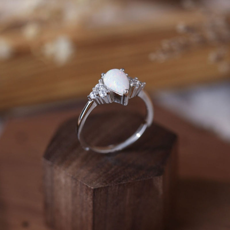 Oval Shape Opal Sterling Silver Ring Shine of Diamond