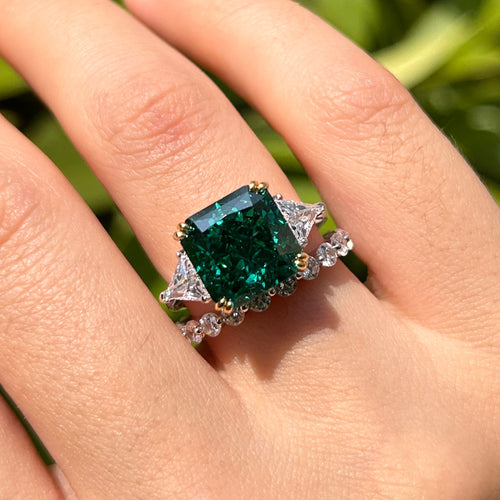 Vintage Emerald Green Radiant Cut Sterling Silver Bridal Set Carly Jewelry